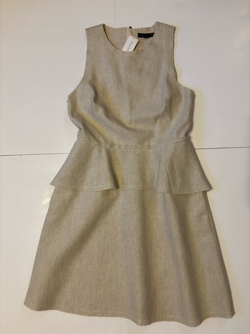 Banana Republic Sleeveless Canvas Peplum Midi Dress in Light Beige